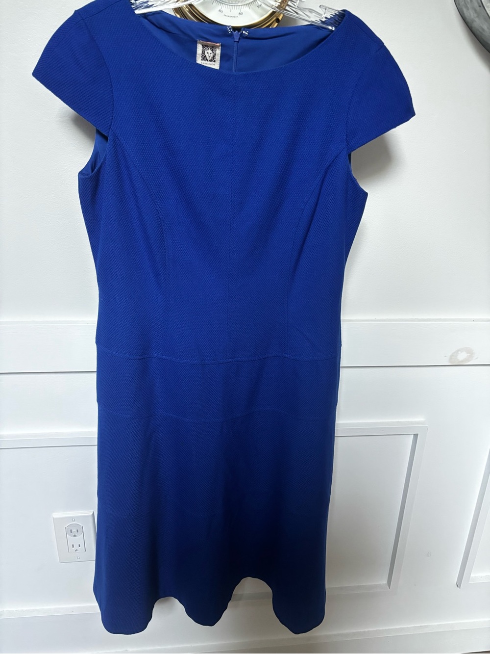 Anne Klein A-Line Dress Royal Blue Cap Sleeve Round Neck Women